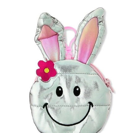 Bunny Ears Easter Smiley Face Coin Purse, Silver