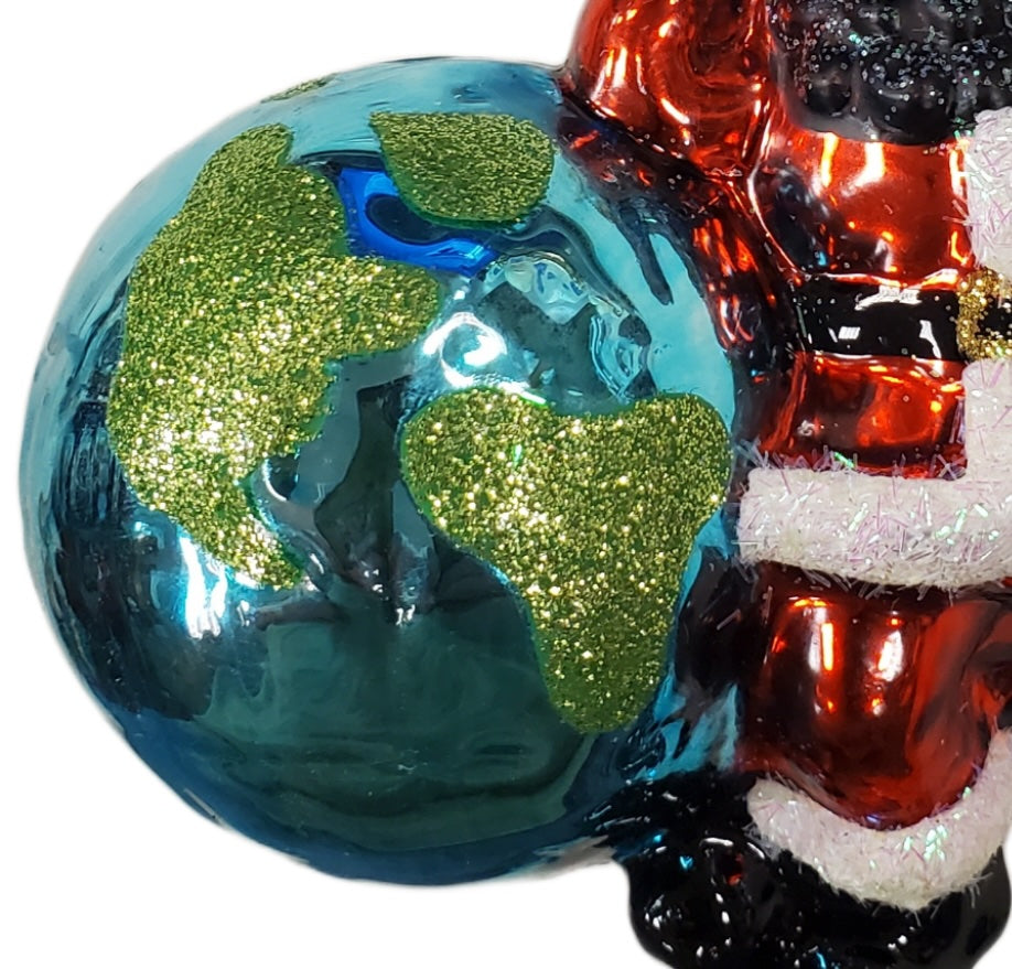 Ashland Glass African Santa and Globe Christmas Ornament Collectible